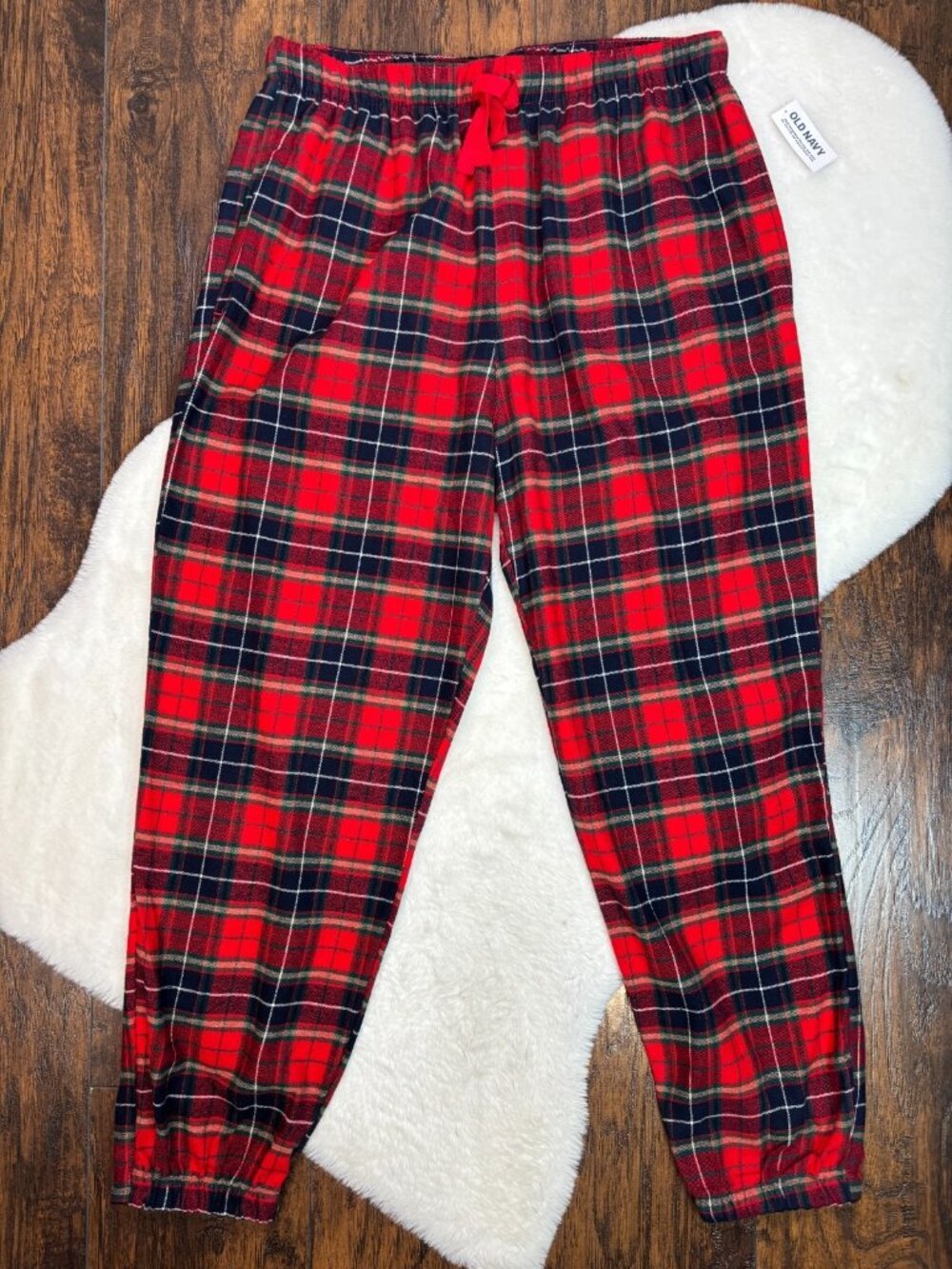 Old Navy Flannel Pajama Jogger Pants Large Red Blue Tartan Plaid Cotton Women's